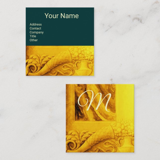 CORNUCOPIA  MONOGRAM  GOLD YELLOW GREEN SQUARE BUSINESS CARD (Front/Back)