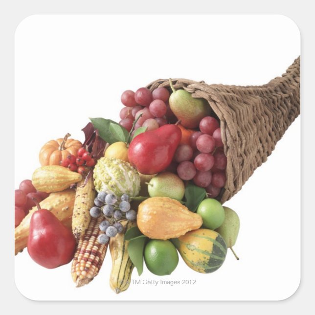 Cornucopia of fruit and vegetables square sticker (Front)