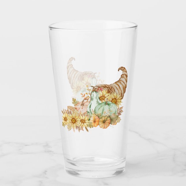 Cornucopia, Pumpkins and Sunflowers Glass (Front)