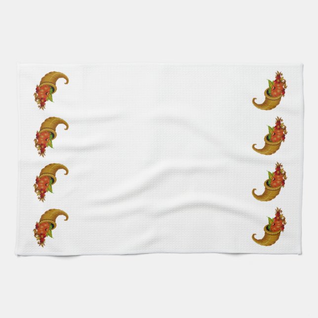 Cornucopia Row White Kitchen Towels (Horizontal)