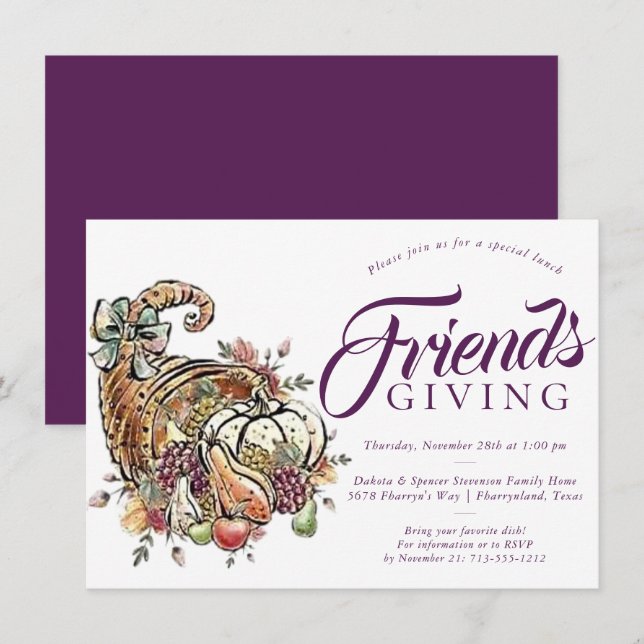 Cornucopia Sublimation | Plum Friendsgiving Dinner Invitation (Front/Back)