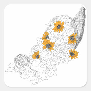 Cornucopia Sunflowers Pumpkins Square Sticker