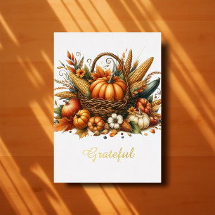 Cornucopia Thanksgiving Watercolor Harvest Bounty  Foil Holiday Card