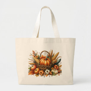 Cornucopia Vintage Autumn Pumpkins, Apples & Fall Large Tote Bag