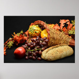 Cornucopia with fruits and breads poster