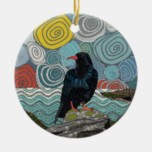 cornwall chough ceramic ornament