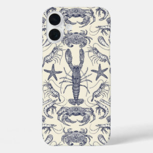 cornwall crustaceans damask blue pearl  iPhone 16 plus case
