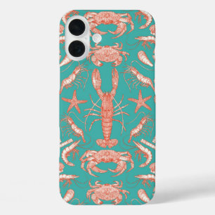cornwall crustaceans damask cayenne verdigris iPhone 16 plus case