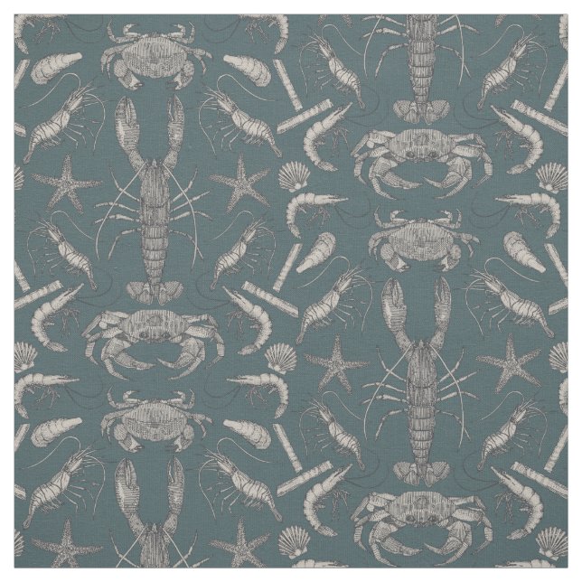 cornwall crustaceans damask dark apatite fabric (Swatch)