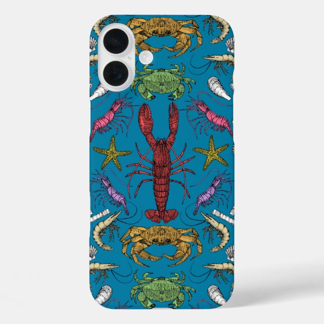 cornwall crustaceans damask pop blue Case-Mate iPhone case (Back)