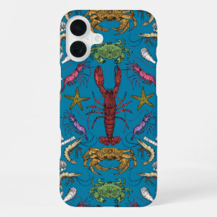 cornwall crustaceans damask pop blue iPhone 16 plus case