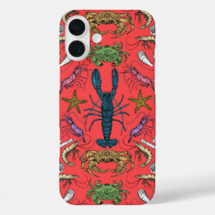 cornwall crustaceans damask pop red iPhone 16 plus case