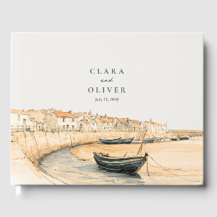 Cornwall Harbour Quay Boats Sunset Beach Wedding  Guest Book