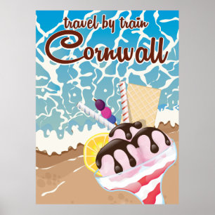 Cornwall ice cream cartoon travel poster