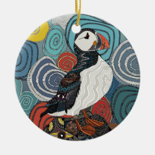 cornwall puffin ceramic ornament
