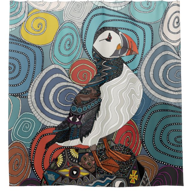 Cornwall puffin shower curtain (Front)