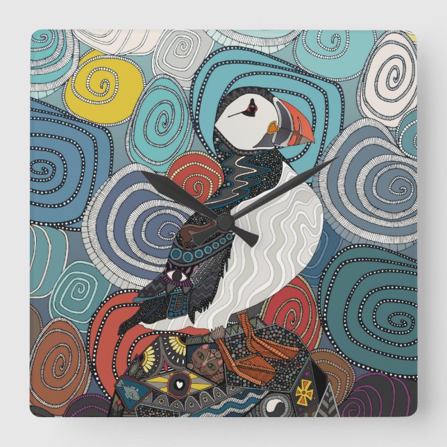 Cornwall puffin square wall clock (Front)