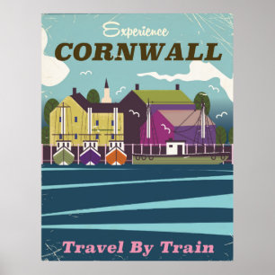 Cornwall retro old vacation poster. poster