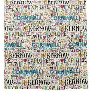 cornwall typography shower curtain