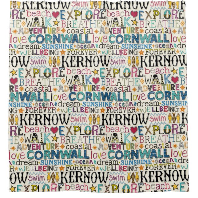 cornwall typography shower curtain (Front)