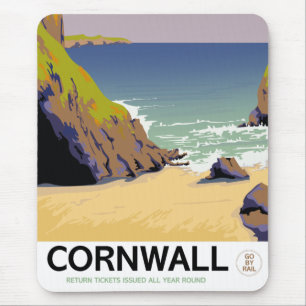 Cornwall Vintage style travel poster. Mouse Pad