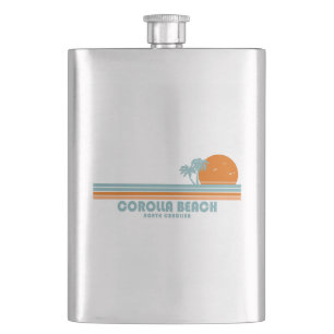 Corolla Beach North Carolina Sun Palm Trees Hip Flask