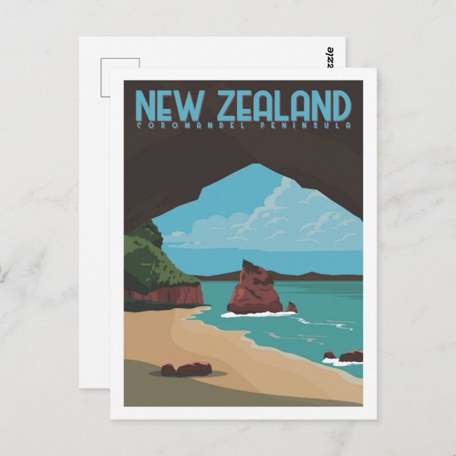 Coromandel Peninsula Nz Travel Place Illustration Postcard (Front/Back)