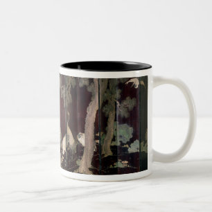 Coromandel screen depicting cranes Two-Tone coffee mug