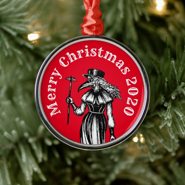 Corona Christmas Plague Doctor Metal Ornament (Tree)