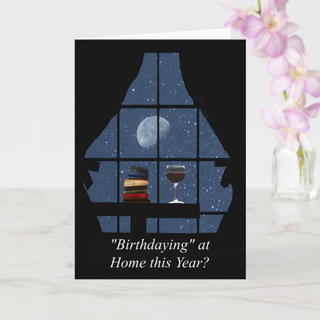 Corona Virus Social Distancing Wine Birthday Card (Orchid)