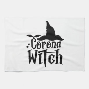 Corona Witch Halloween , Funny Halloween , Tea Towel