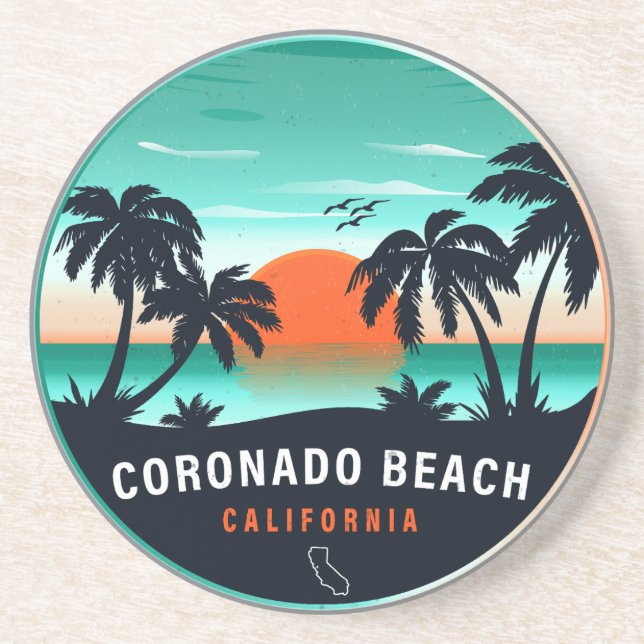 Coronado Beach California Retro Sunset Souvenirs Coaster (Front)