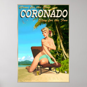Coronado California Retro Travel Poster Beach Pin