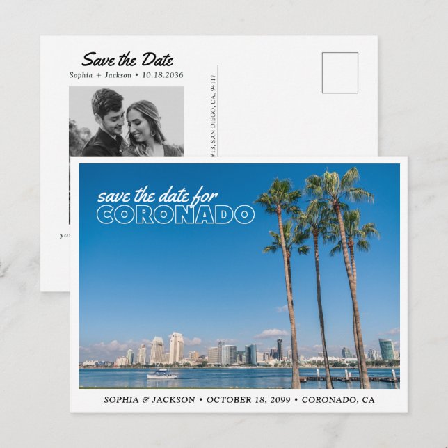 Coronado Wedding Save the Date Retro Postcard (Front/Back)