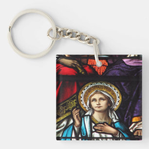 Coronation of Blessed Virgin Mary Stained Glass Key Ring