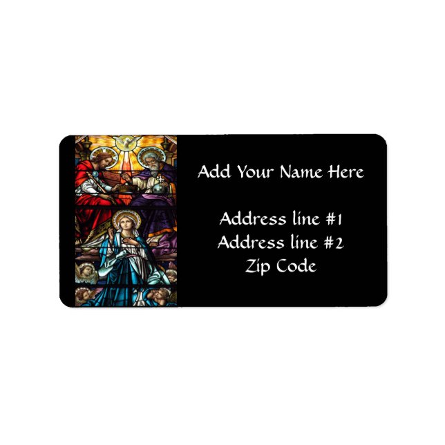 Coronation of Blessed Virgin Mary Stained Glass Label (Front)