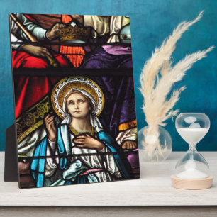 Coronation of Blessed Virgin Mary Stained Glass Plaque
