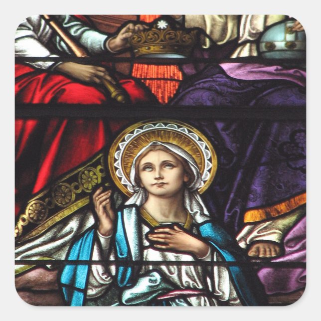 Coronation of Blessed Virgin Mary Stained Glass Square Sticker (Front)