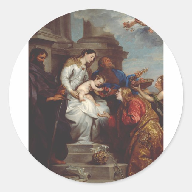 Coronation of Saint Rosalia by Anthony van Dyck Classic Round Sticker (Front)