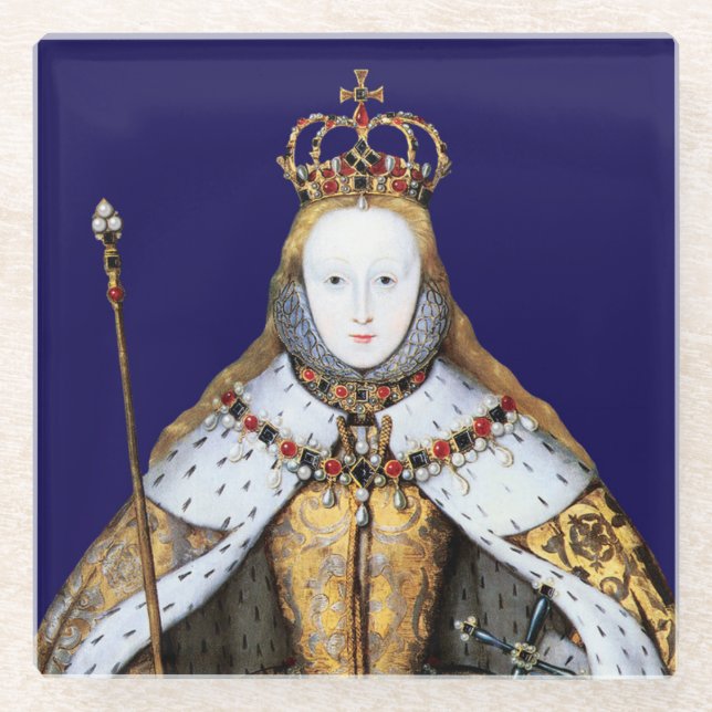 Coronation of Tudor Queen Elizabeth I Glass Coaster (Front)