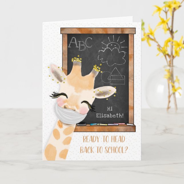 Coronavirus Back to School Giraffe w/Mask Card (Yellow Flower)