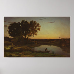 Corot - Landscape With Lake And Boatman Poster