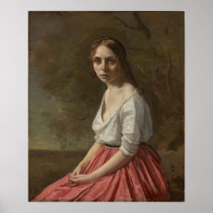 Corot - Young Woman In A Pink Skirt 1845 Poster