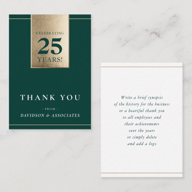 CORPORATE ANNIVERSARY business white green gold Business Card (Front/Back)