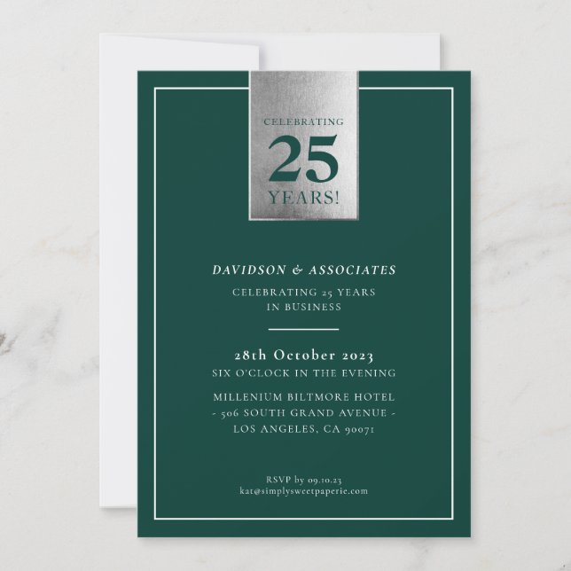 CORPORATE ANNIVERSARY classy business green silver Invitation (Front)