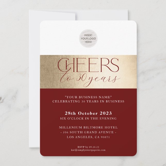 CORPORATE ANNIVERSARY elegant business maroon gold Invitation (Front)
