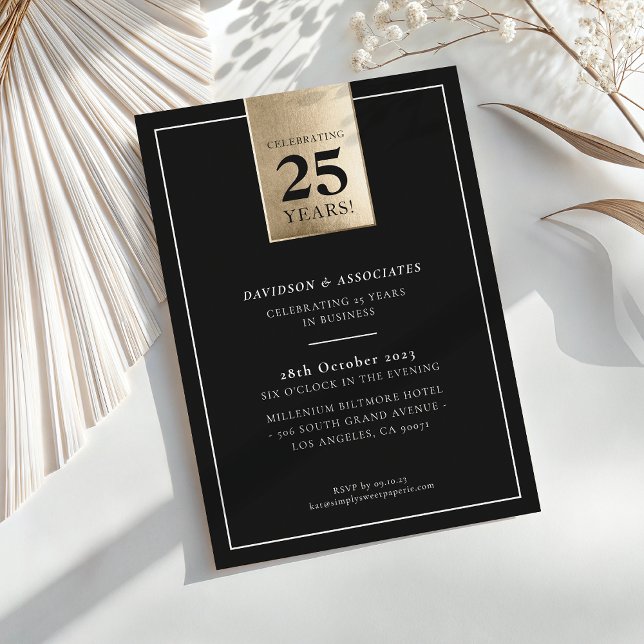 CORPORATE ANNIVERSARY stylish business black gold Invitation (Creator Uploaded)