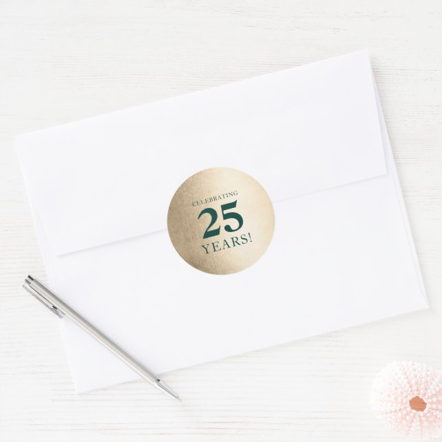 CORPORATE ANNIVERSARY stylish business green gold Classic Round Sticker (Envelope)