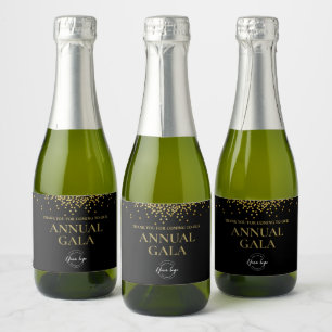 Corporate Annual Gala Logo Black Gold Confetti Sparkling Wine Label