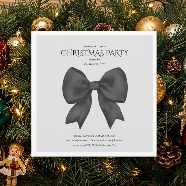 Corporate Black Bow Christmas Holiday Party  Invitation (Corporate Black Bow Christmas Holiday Party Invitation)
